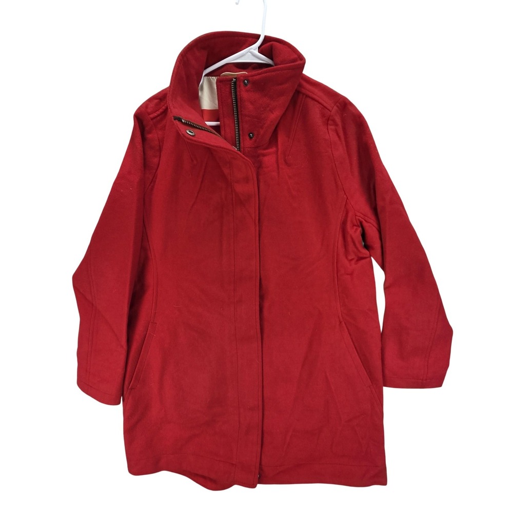 Pendleton Coat Womens M Red Wool Full Zip Lined Stand Collar Mid Length Warm